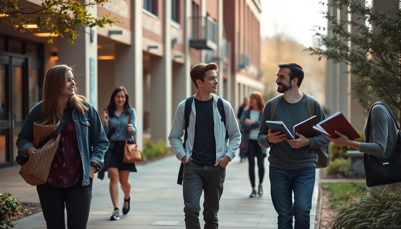 Students studying together in modern classroom