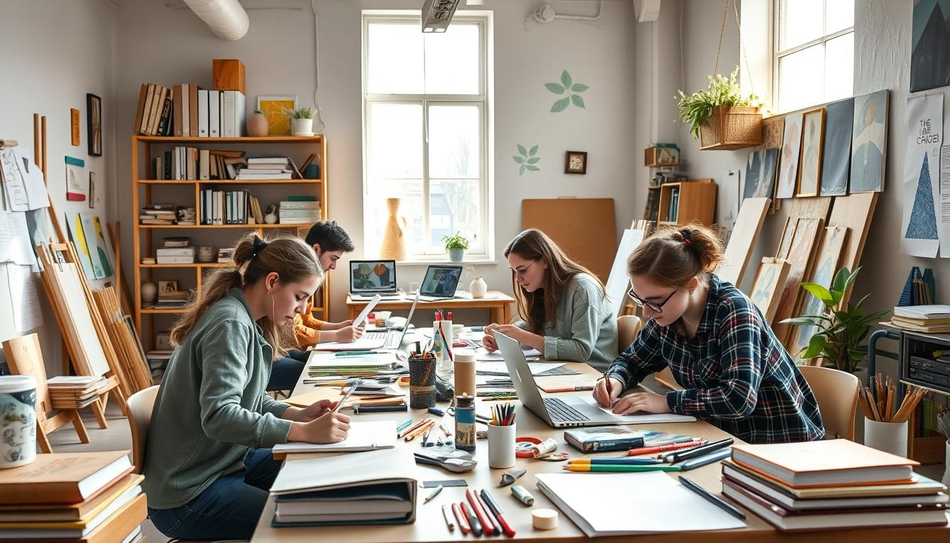 Students collaborating in study space